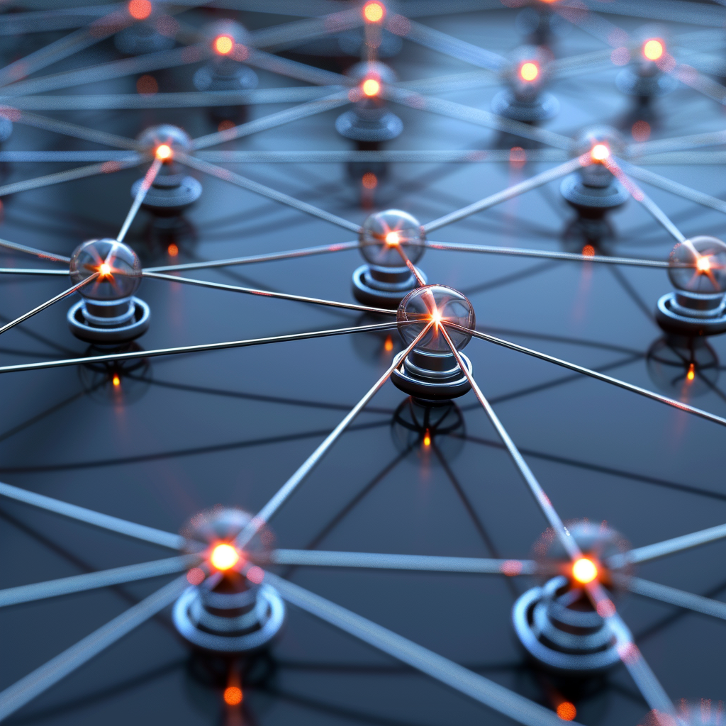A Grid of mesh nodes, showing how a mesh network is interconnected.